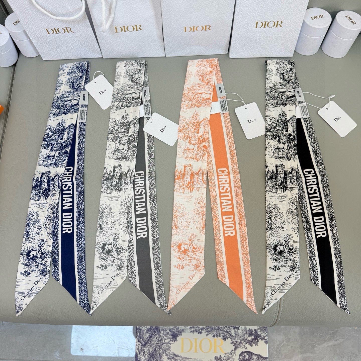 CD Twilly Mini Scarf 105cm Black White Mulberry Silk 976492