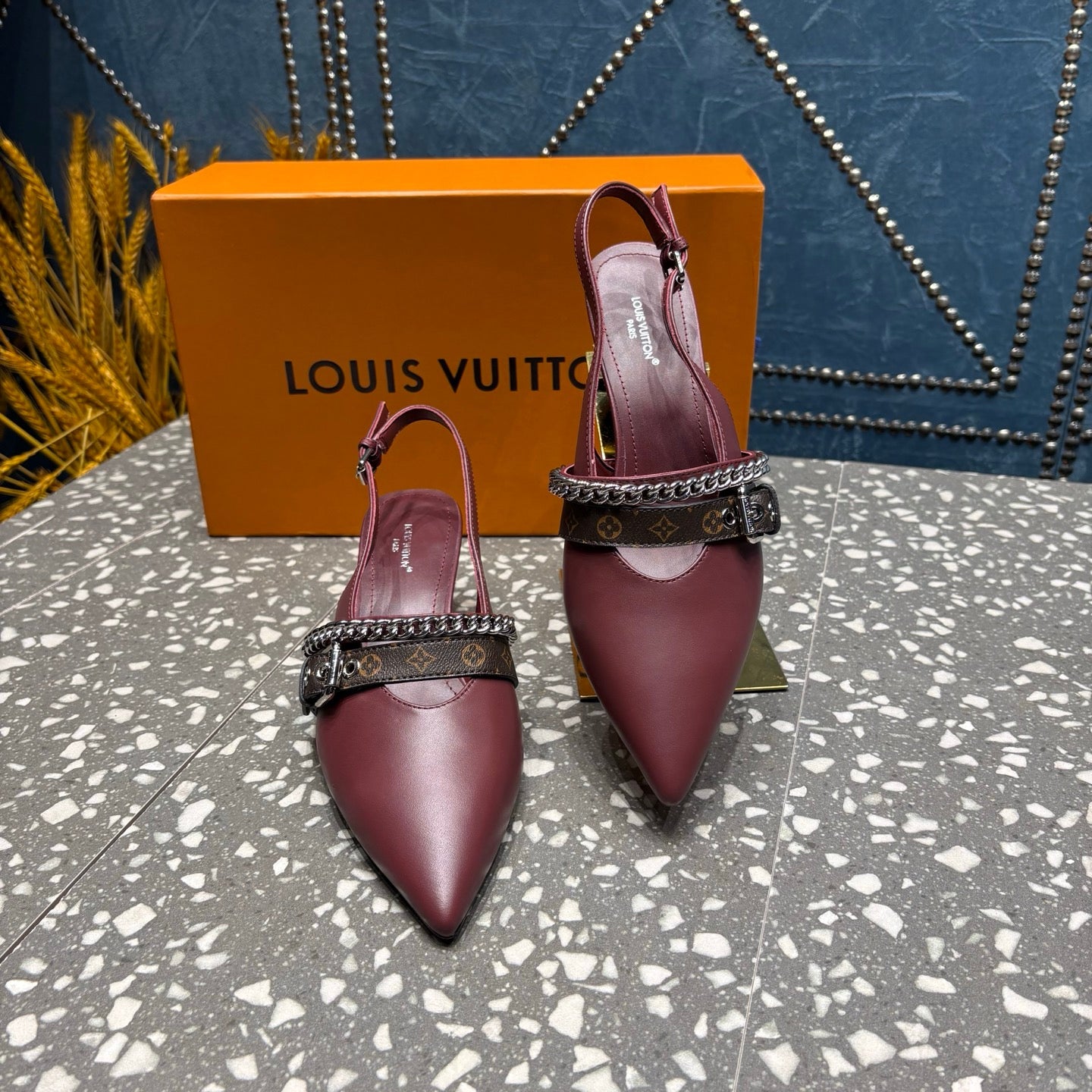 LV 26ss Slingback 45 Burgundy Cowhide 628433