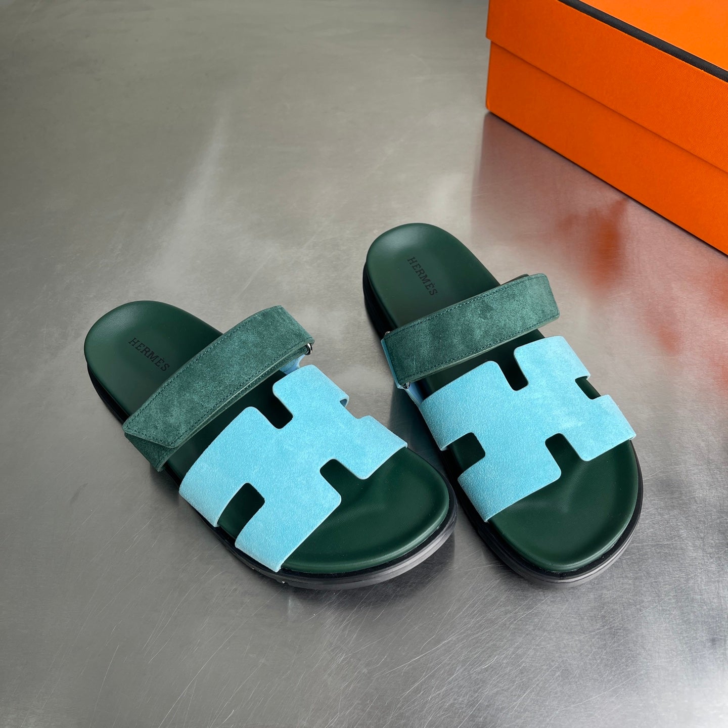 HM Men's Chypre Sandals Blue Green Suede 741432