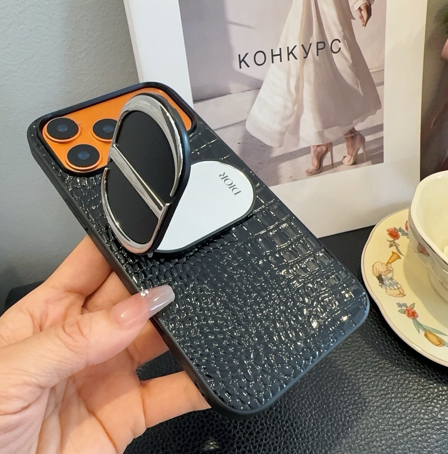Dior Crocodile Embossed Leather Phone Case 390514