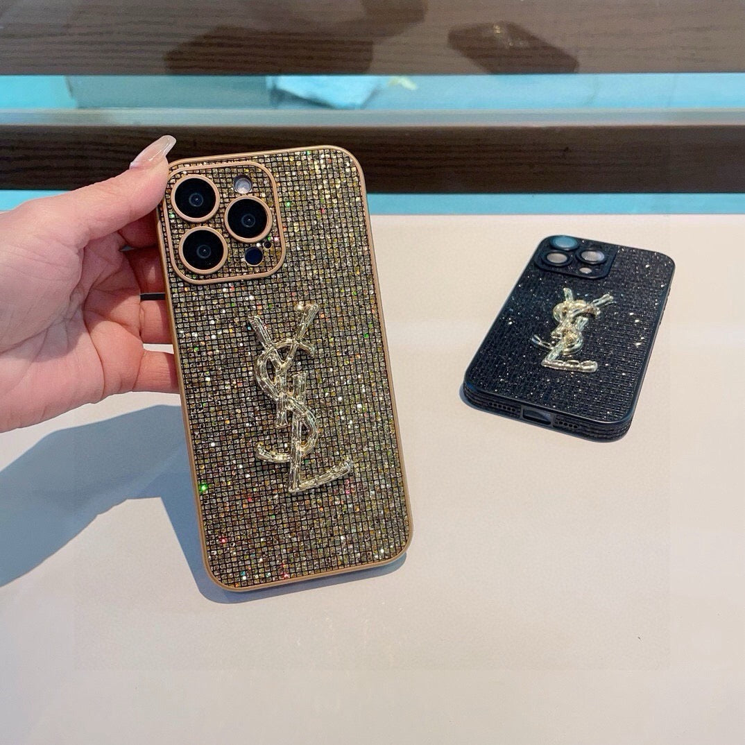 YSL Rhinestone Embellishments Phone Case 393859