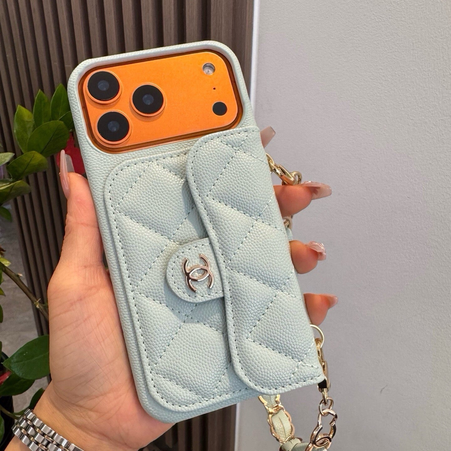 Chanel Quilted Caviar Leather Phone Case With Card Holder And Chain 398659