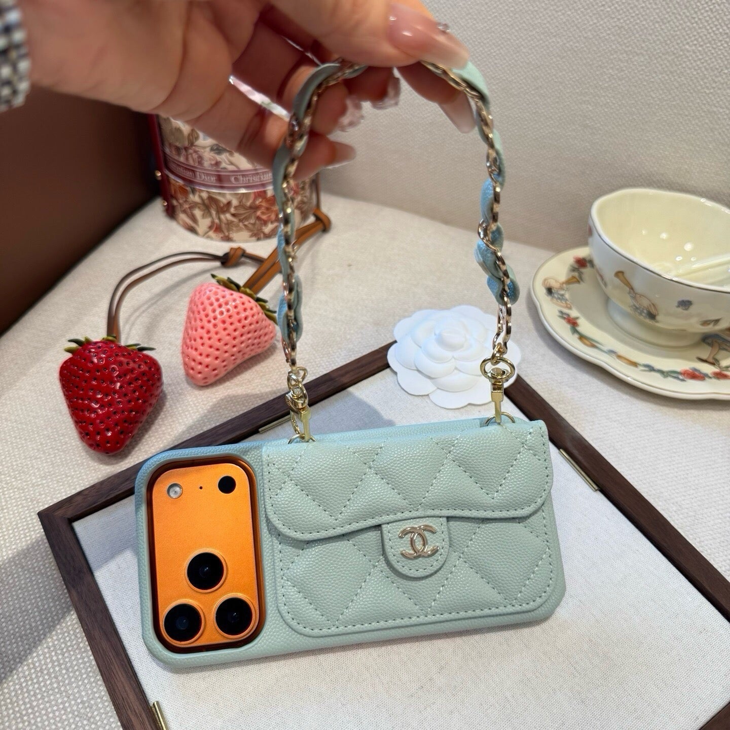 Chanel Quilted Caviar Leather Phone Case With Card Holder And Chain 398659
