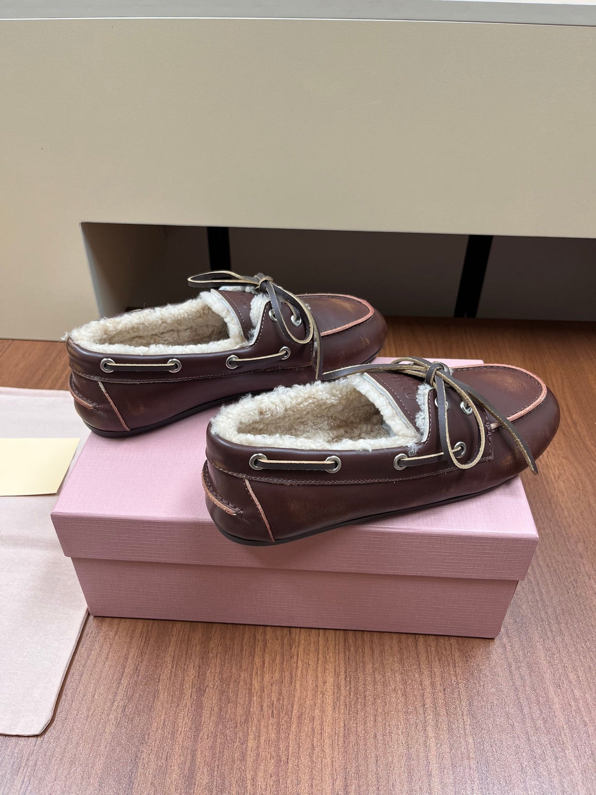 Miu Miu 2026 Boat Loafers Leather Suede Wool 157103