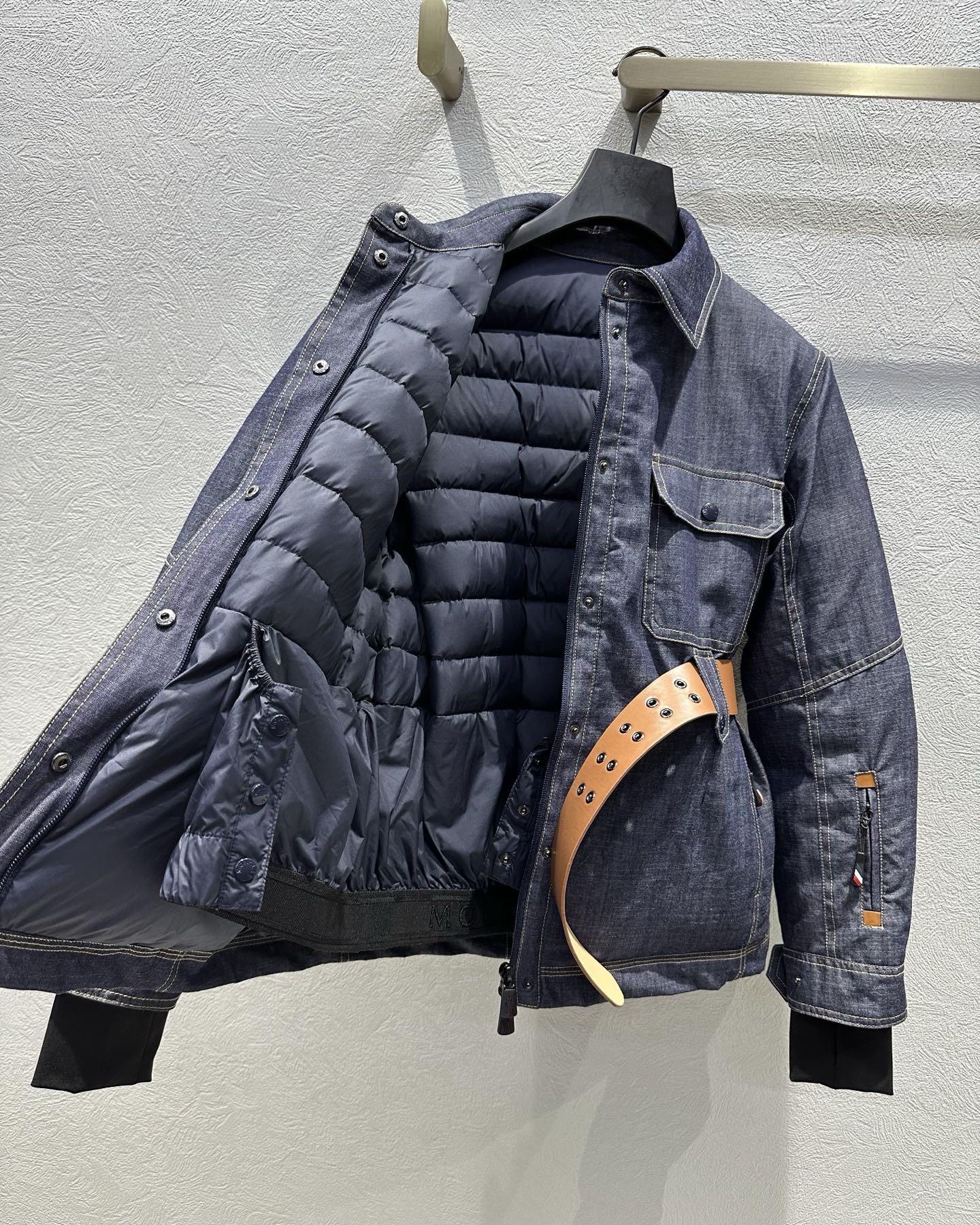 Moncler 2025 Grenoble Daintree Hooded Jacket With Belt Blue Denim Down