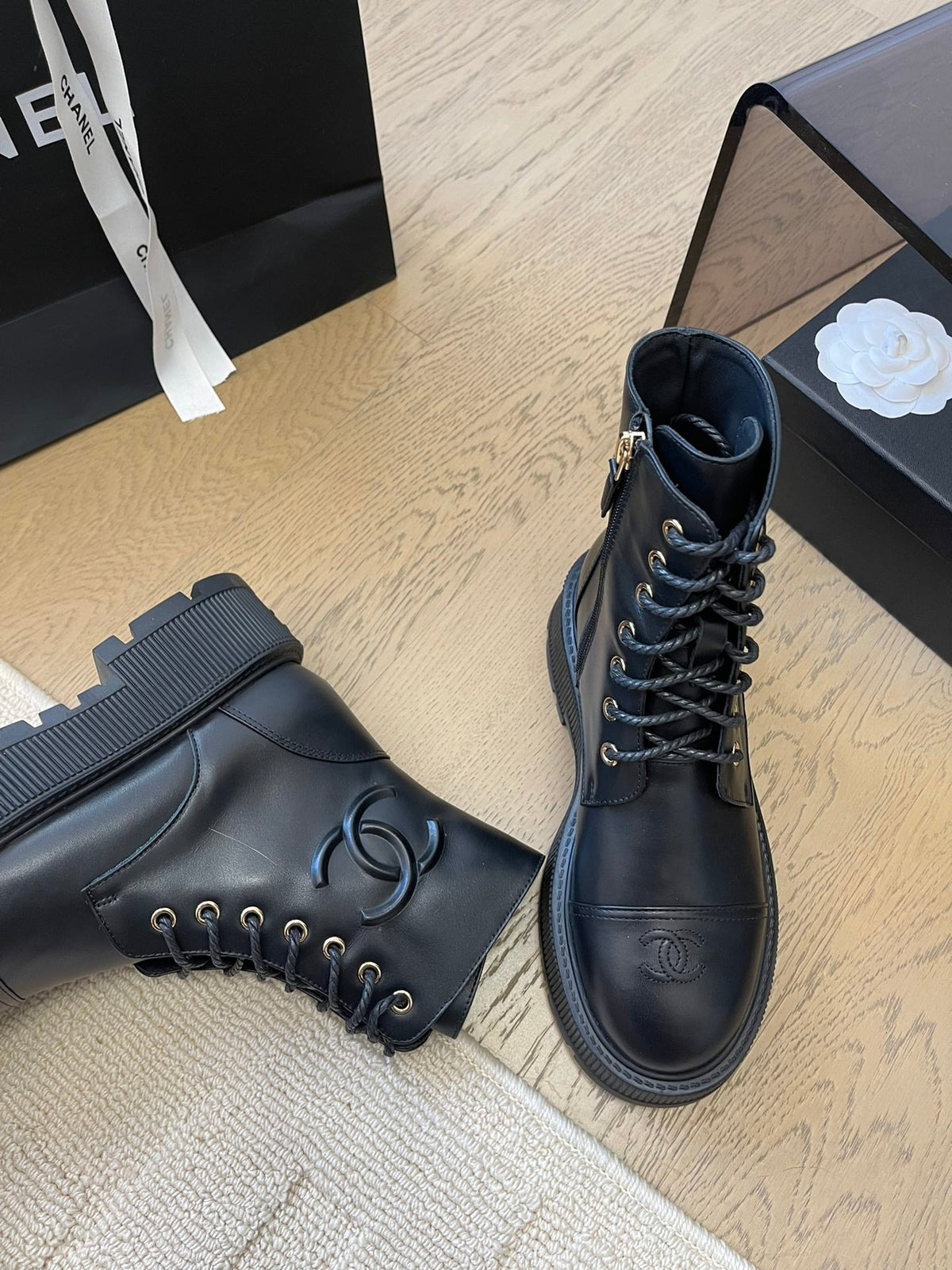 Chanel 2025 Lace-up Ankle Boot Black Calfskin 963004