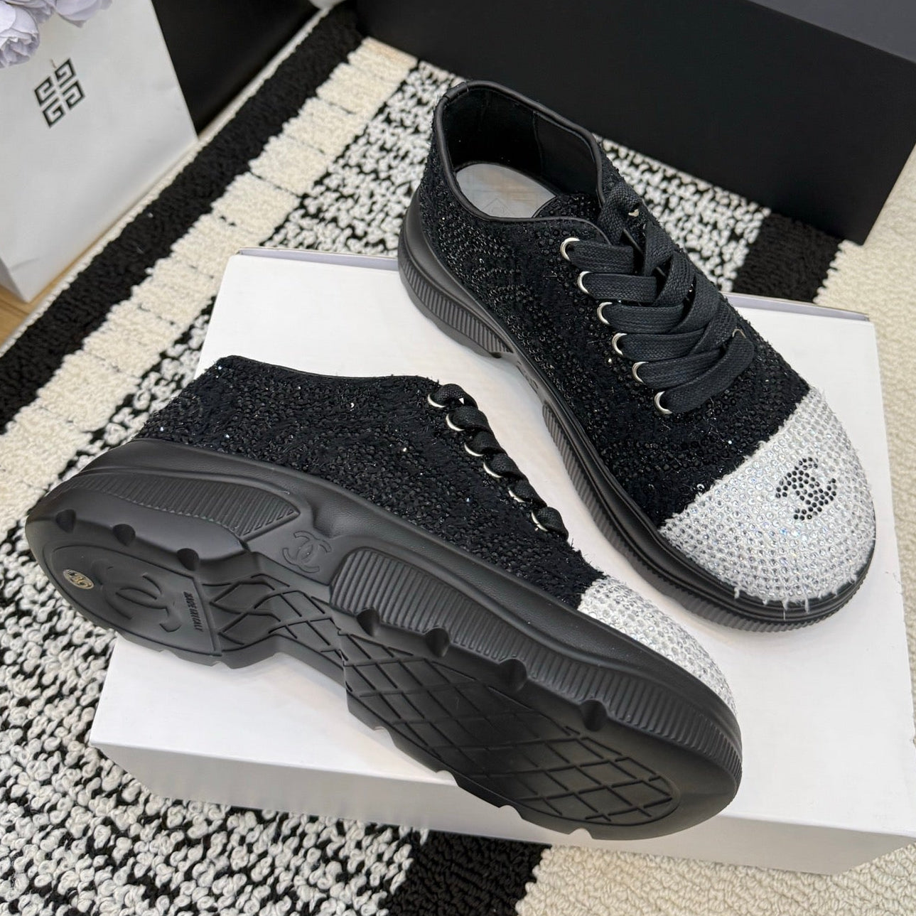 CC 26 Crystal-embellished Sneaker Black Leather 588796