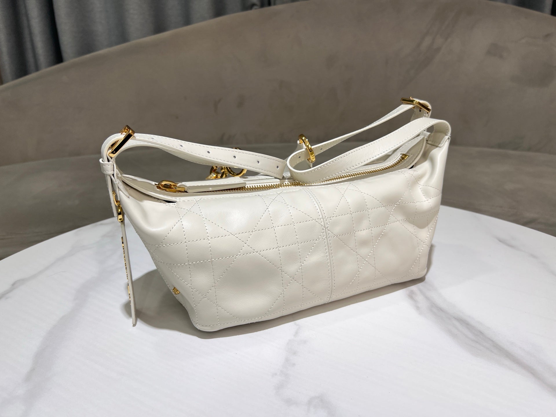 CD Jacquard Hobo Bag 23 With Chain White Calfskin