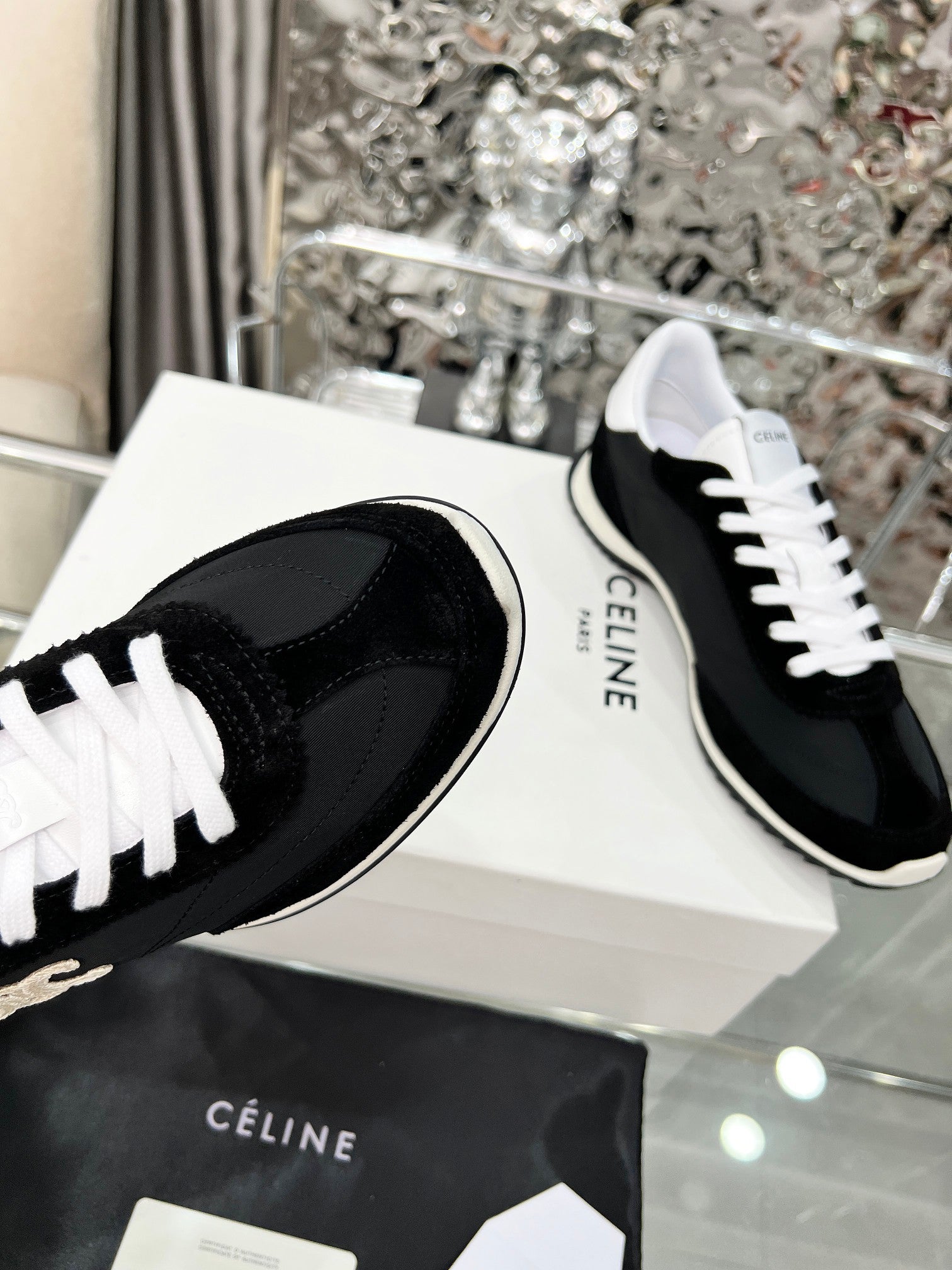 Celine 2026 Racer Sneaker Black White Velvet Fabric