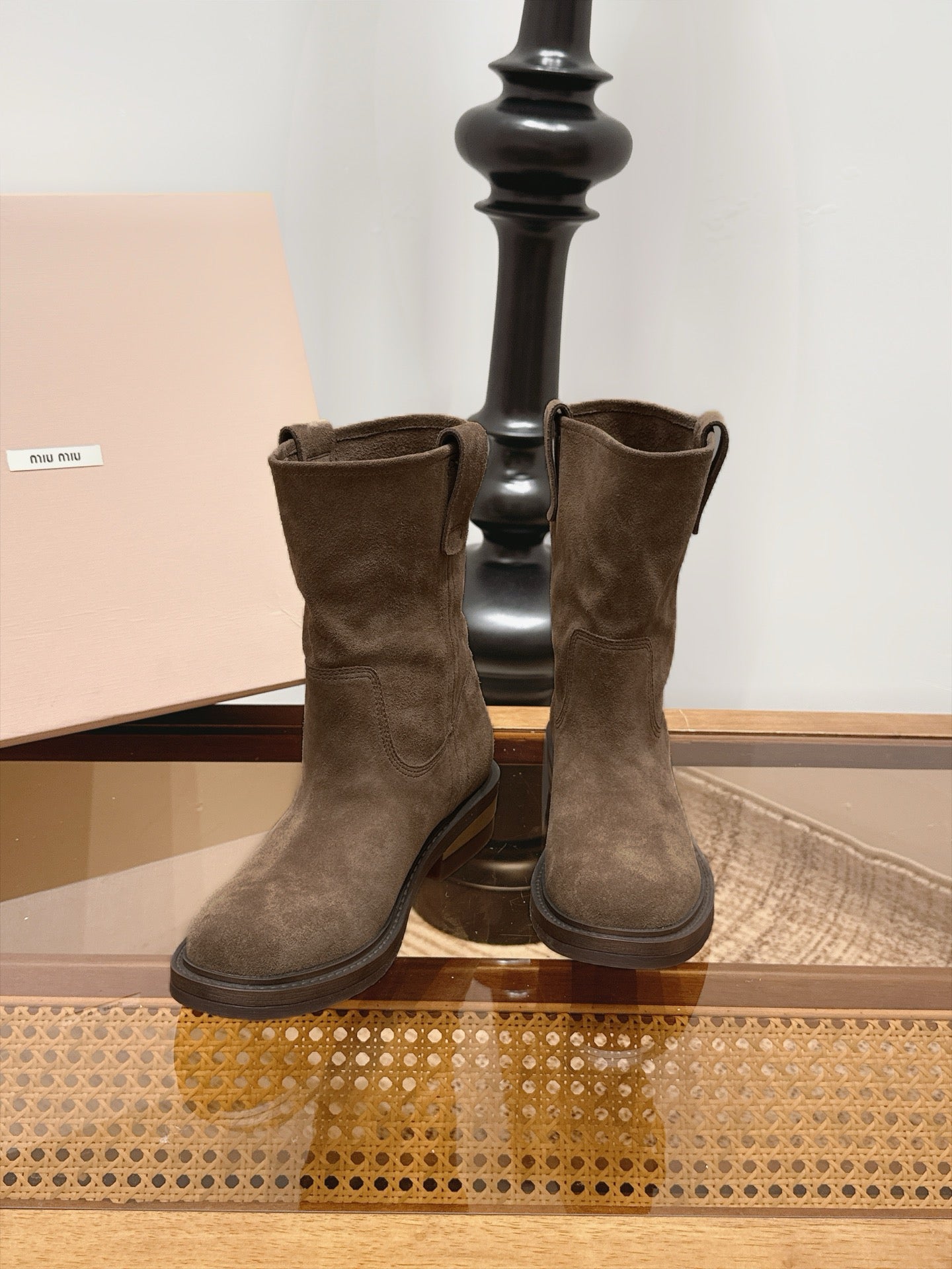 Miu Miu 2026 Thick-Soled Mid-Calf Slouch Boots Suede 991033