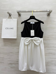 Celine 25 Bow Dress Black mix White Silk