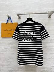 LV 25 Striped Letter Jacquard One-Shoulder Knitted Black White Cotton Polyester