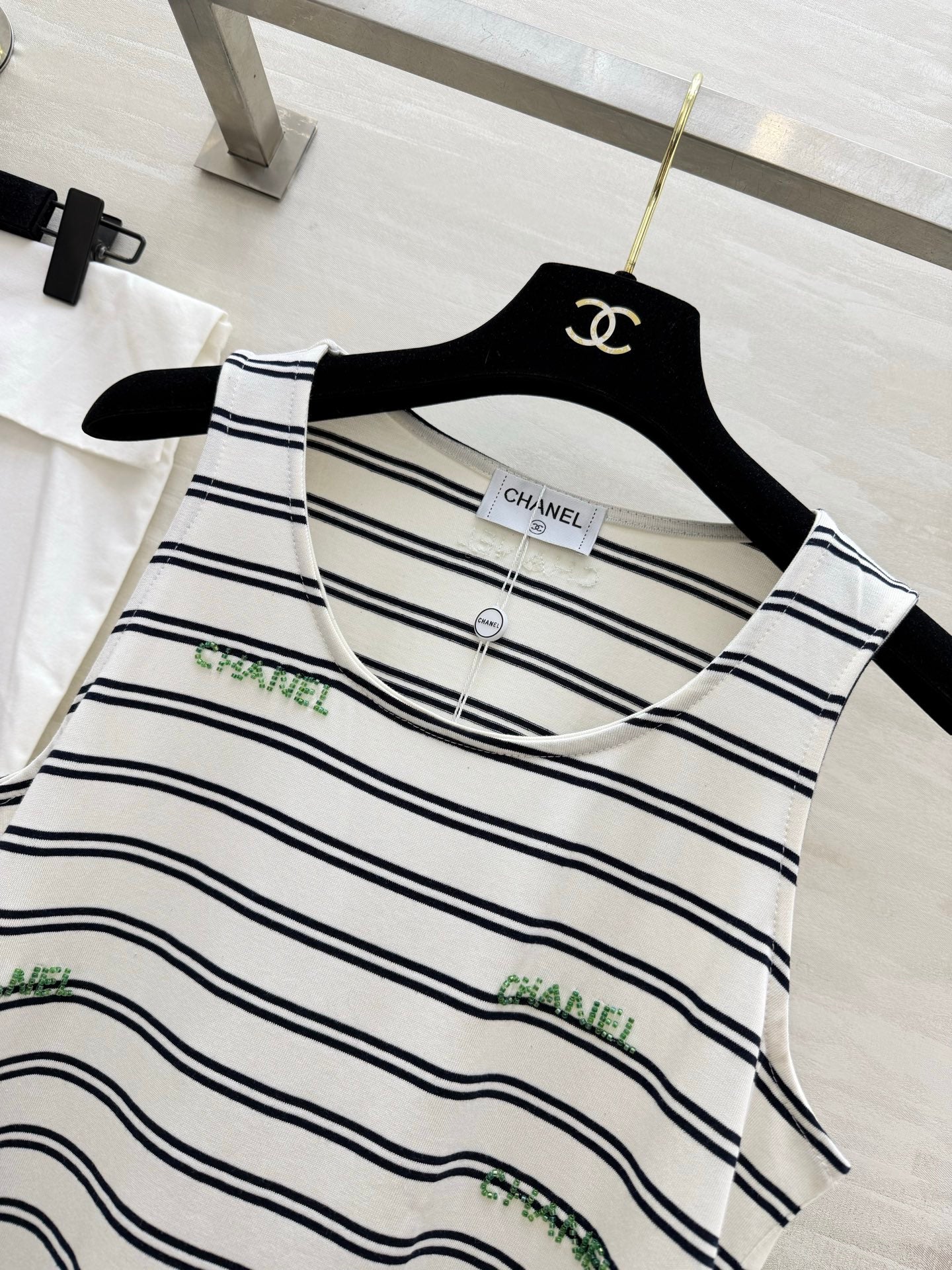 Chanel 2026 Striped Embroidered Vest White Black Cotton 213363