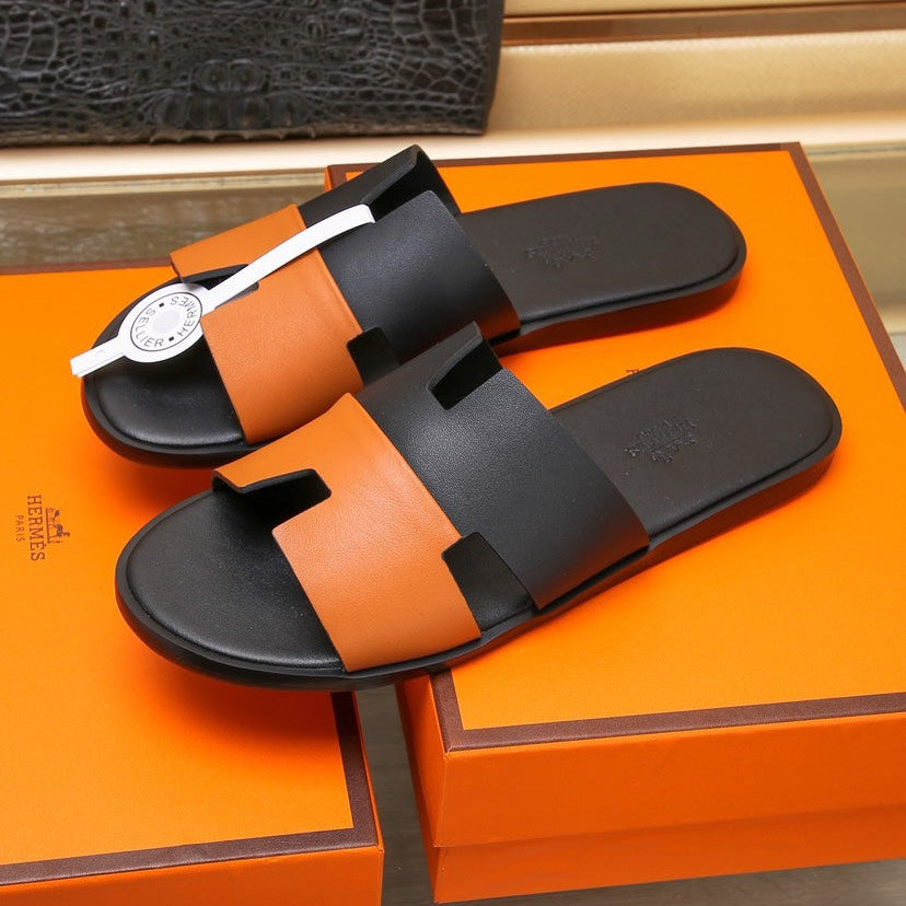 HM Men's Izmir Slide Black Orange Cowhide 685820