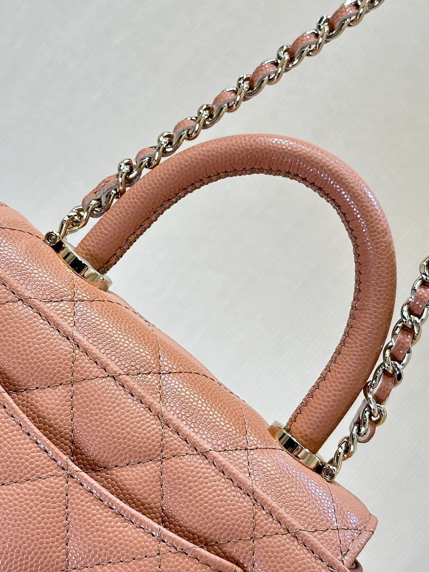 CC 24K Coco Handle Nano 14.5cm Begie Grained Calfskin Gold Hardware