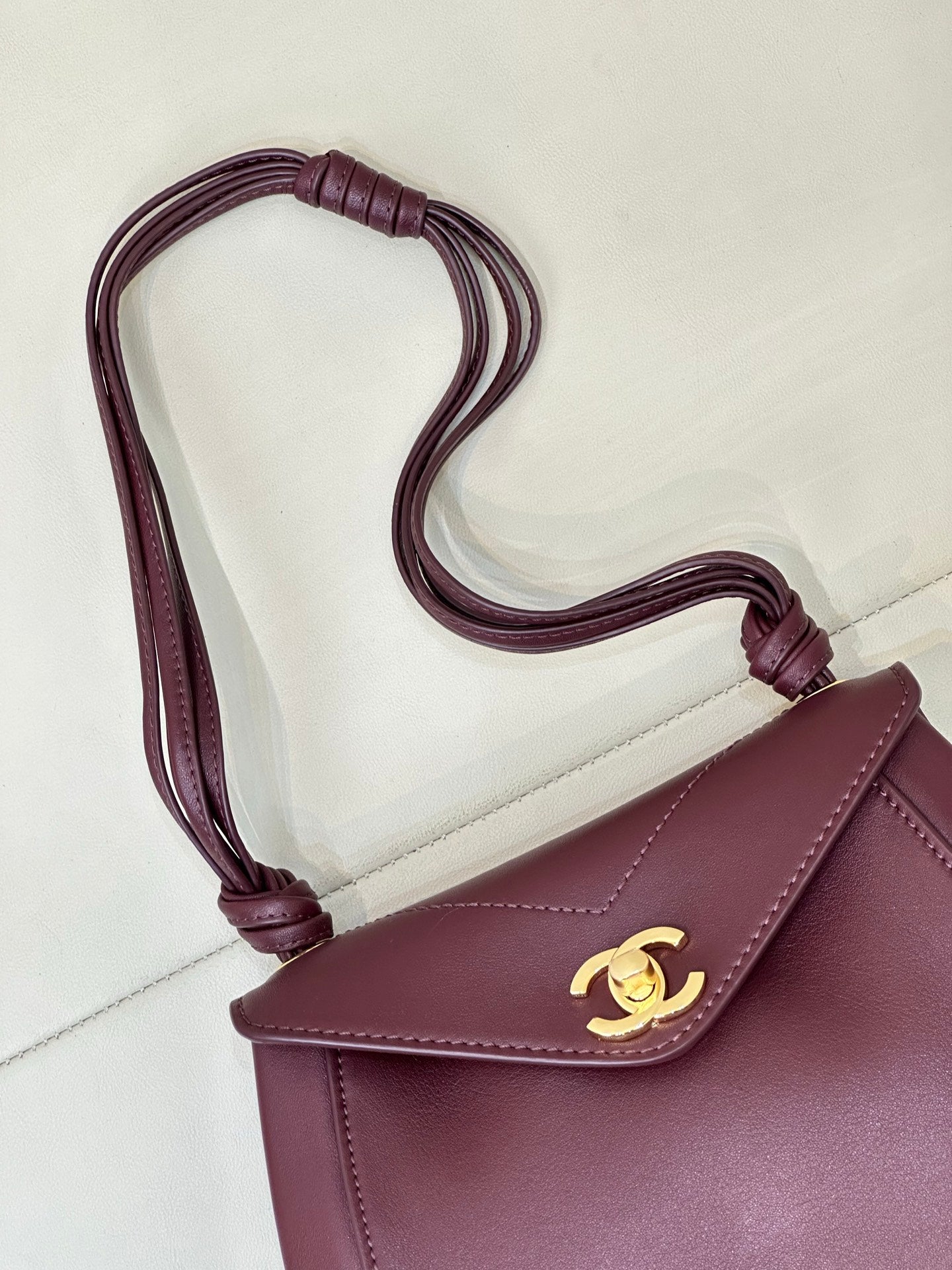 Chanel 2026 V-shaped Flap Bag 19.5cm Burgundy Smooth Leather