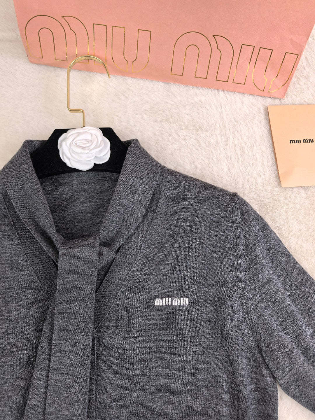 Miumiu 2026 Cardigan With Bow Tie Dark Grey Wool 837254