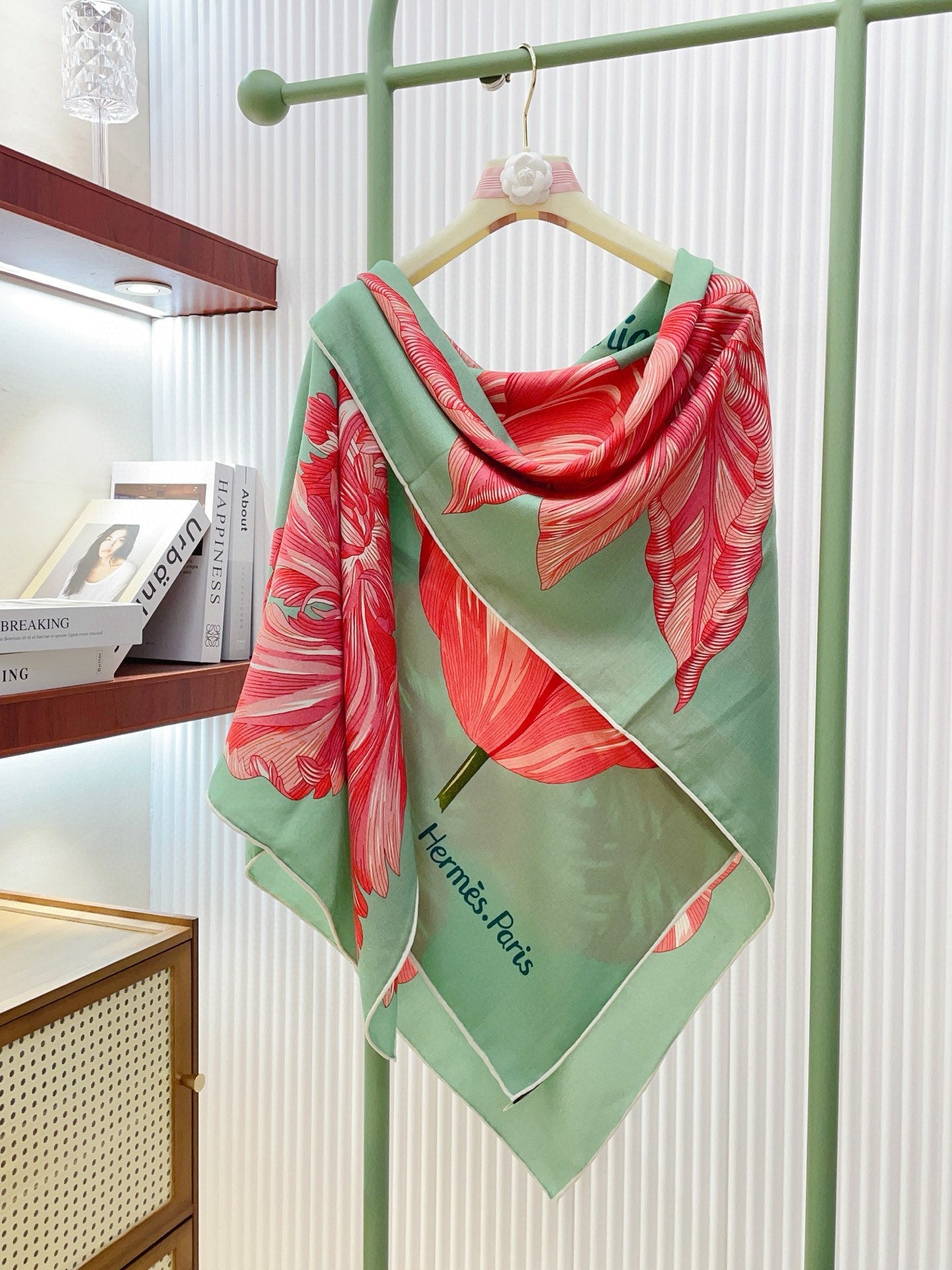 HM 25s Scarf 140cm Green Pink Cashmere 973318