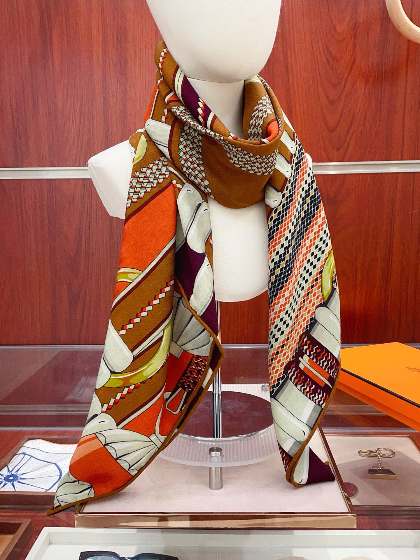 HM 25s Scarf 140cm Brown Orange Cashmere 973322