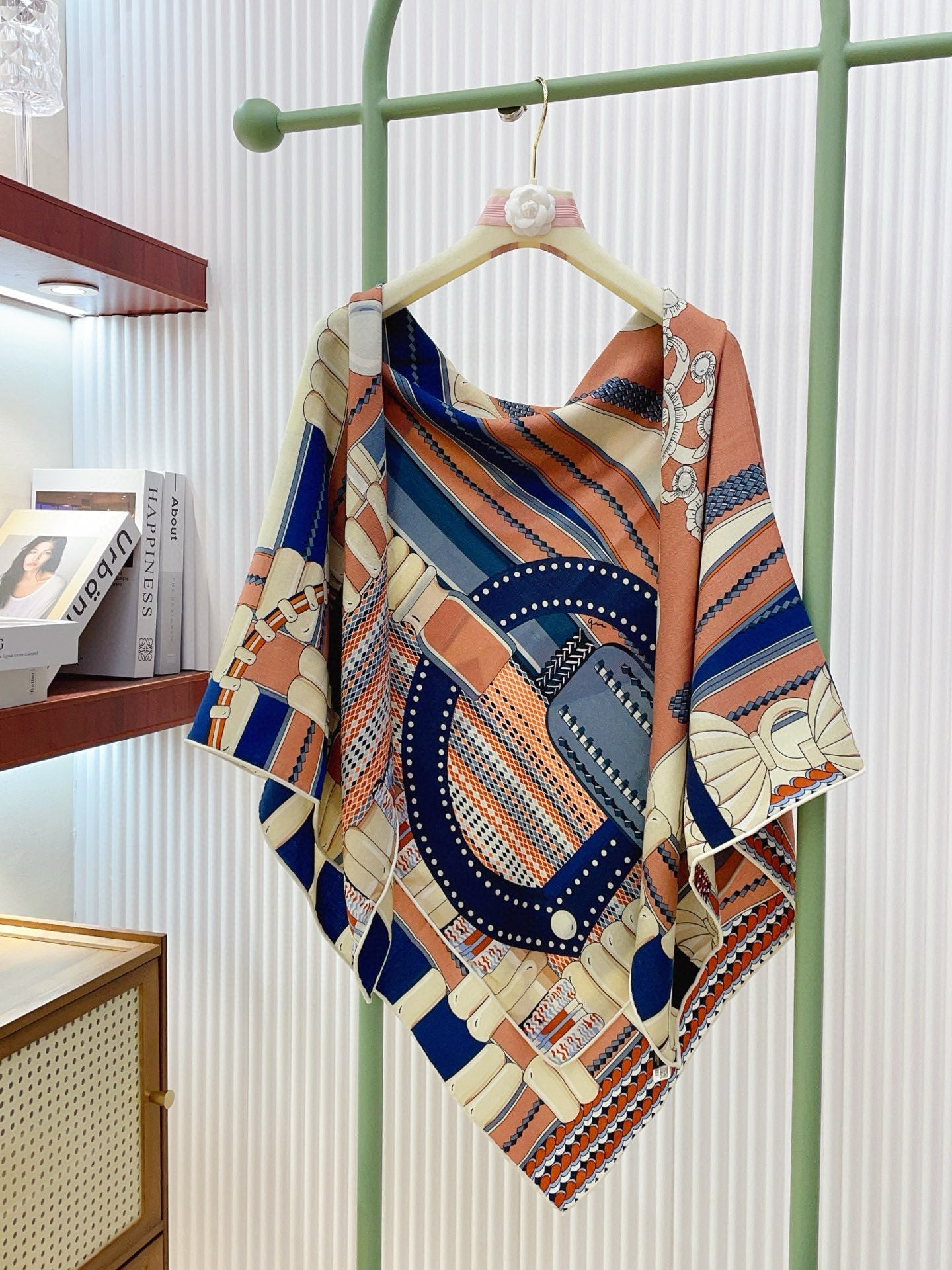 HM 25s Scarf 140cm Brown Blue Beige Cashmere 973323