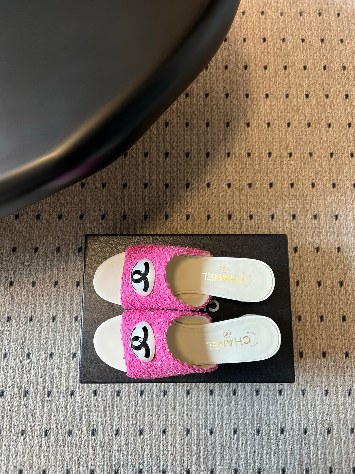 Chanel 2026 Interlocking CC Logo Sandals 60mm Tweed Cowhide 984204