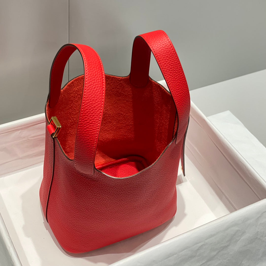 picotin lock red togo leather gold hardware
