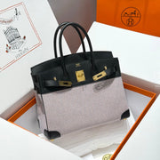 HM Birkin 30cm Black Swift Leather Pink Canvas Gold Hardware