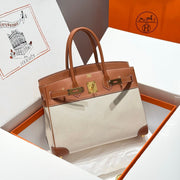 HM Birkin 30 Gold Swift Leather Grey Canvas Gold Hardware