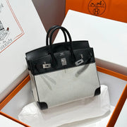 HM Birkin 25cm Black Swift Dark Grey Canvas Silver Hardware
