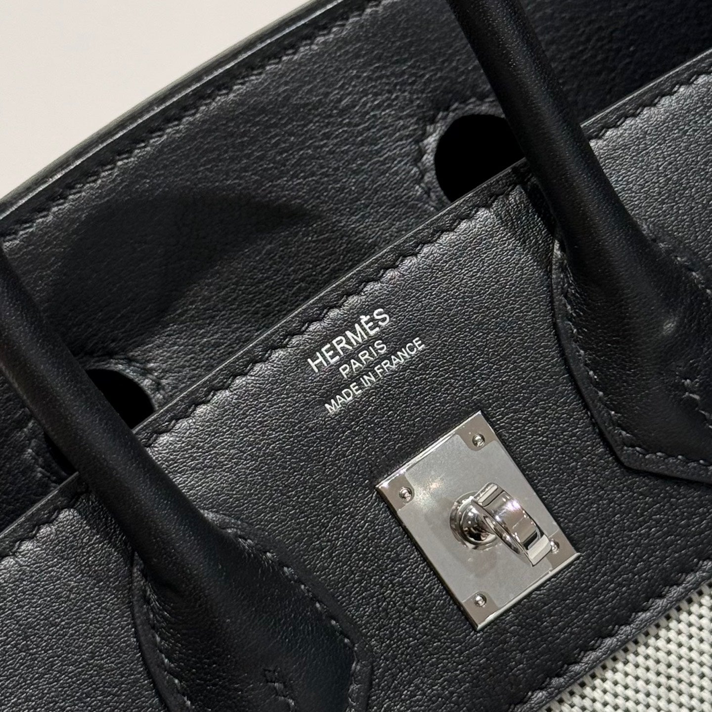 HM Birkin 25cm Black Swift Grey Canvas Silver Hardware