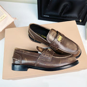 Miu Loafers Chestnut Brown Calfskin