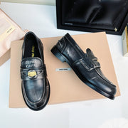 Miu Loafers Black Gray Calfskin