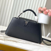 CAPUCINES EAST-WEST 30 IN BLACK SHEEPSKIN CRYSTAL AND SILVER HARDWARE