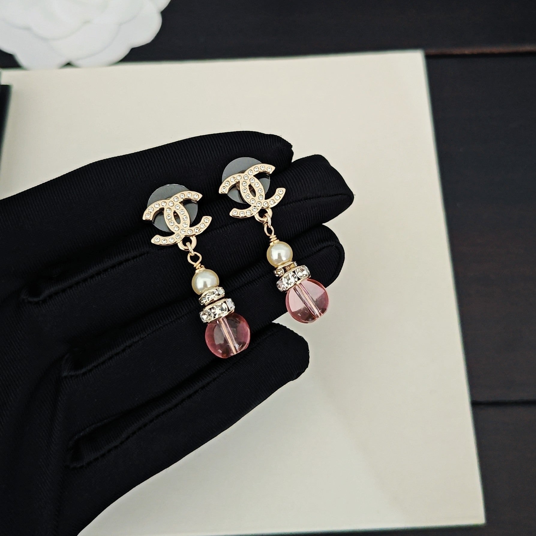 CC Double C Pink Gourd Light Gold Diamond Earrings