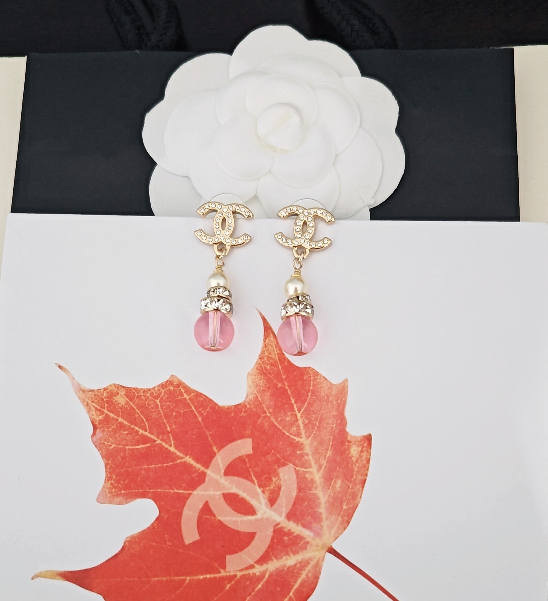 CC Double C Pink Gourd Light Gold Diamond Earrings