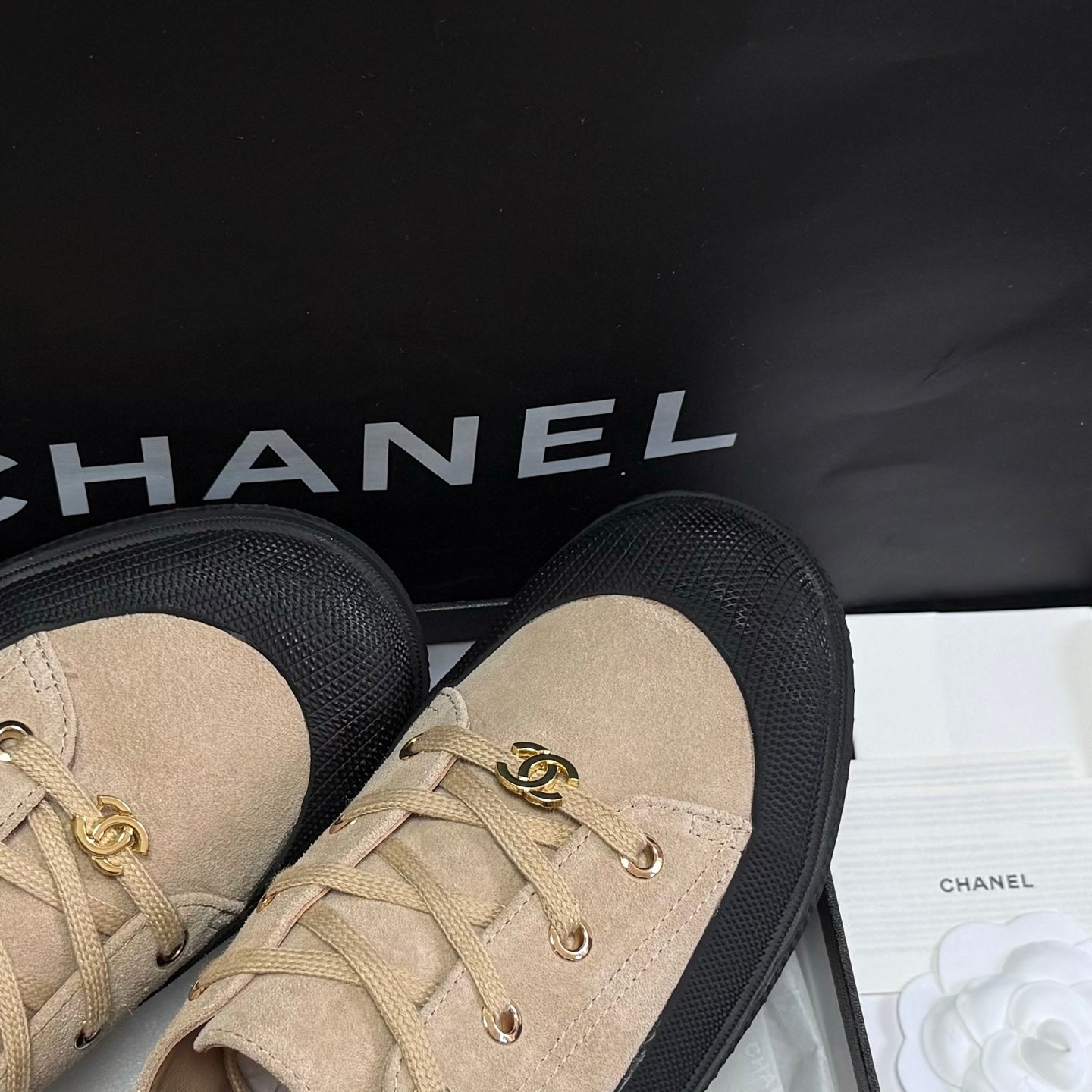 Chanel 2026 Sneakers Beige Black Suede 943012