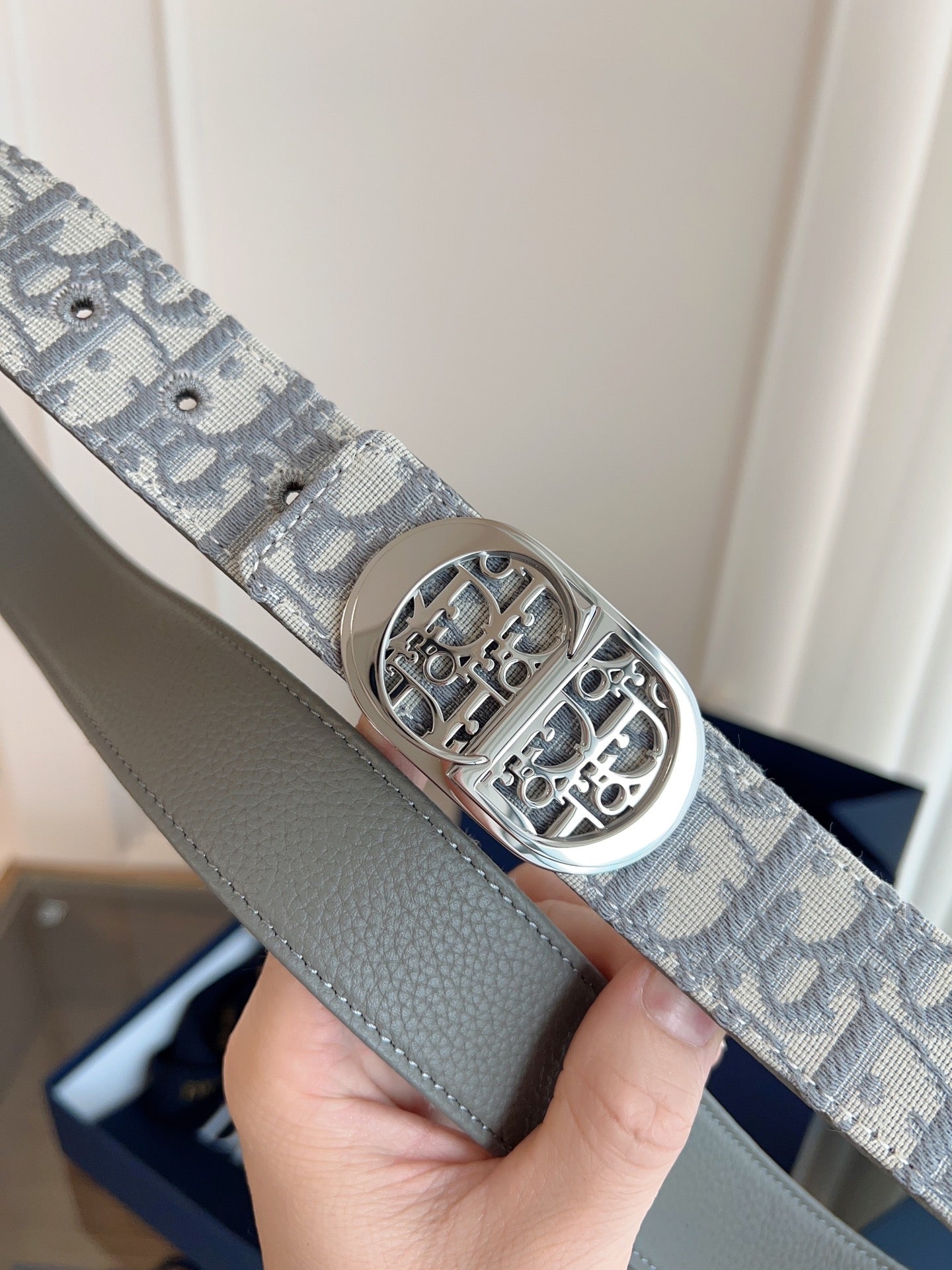 Dior 2026 Oblique CD Buckle Belt 35mm Gray Canvas 189413