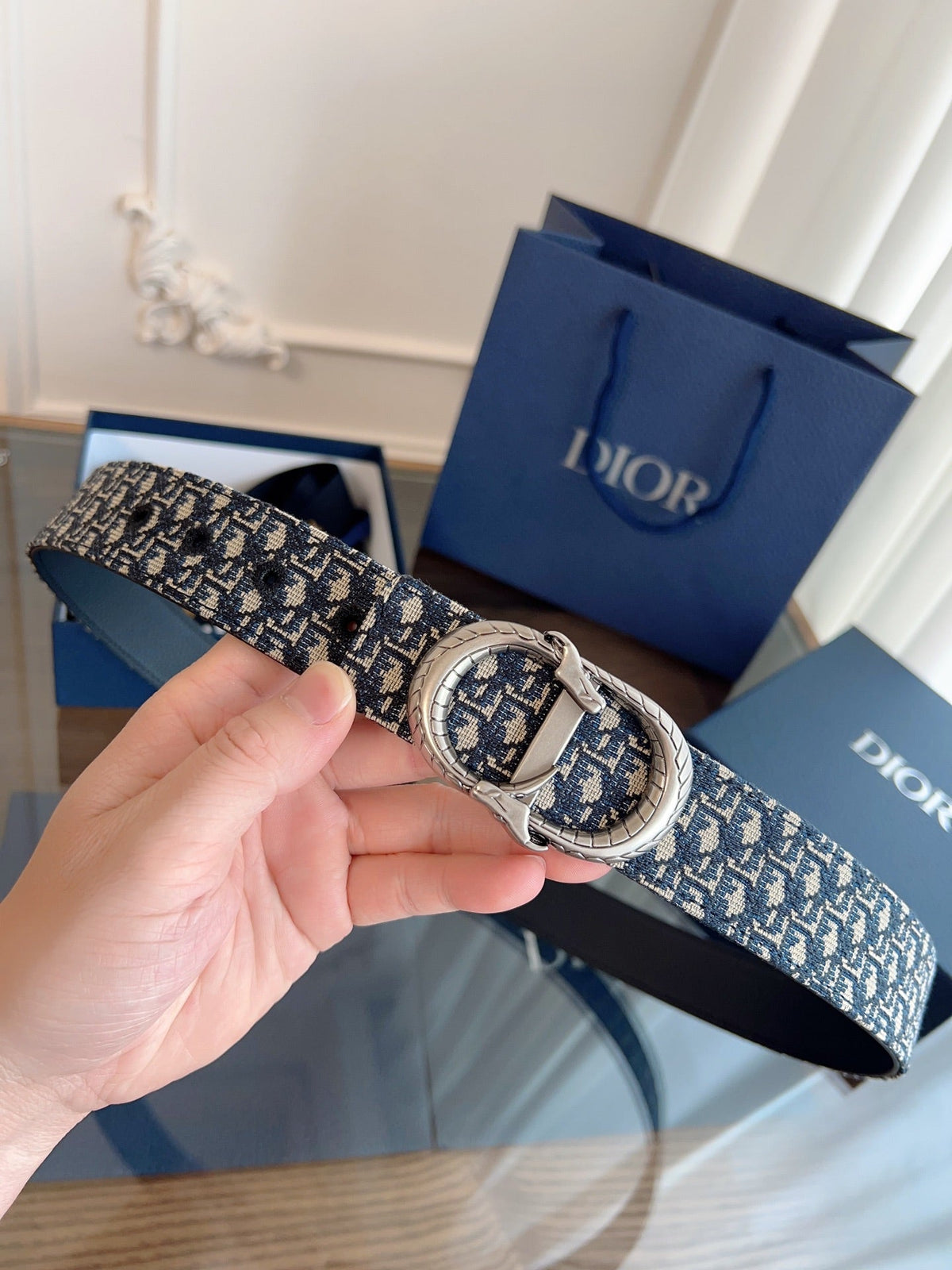 Dior 2026 Oblique Jacquard Belt 35mm Blue Canvas 189412