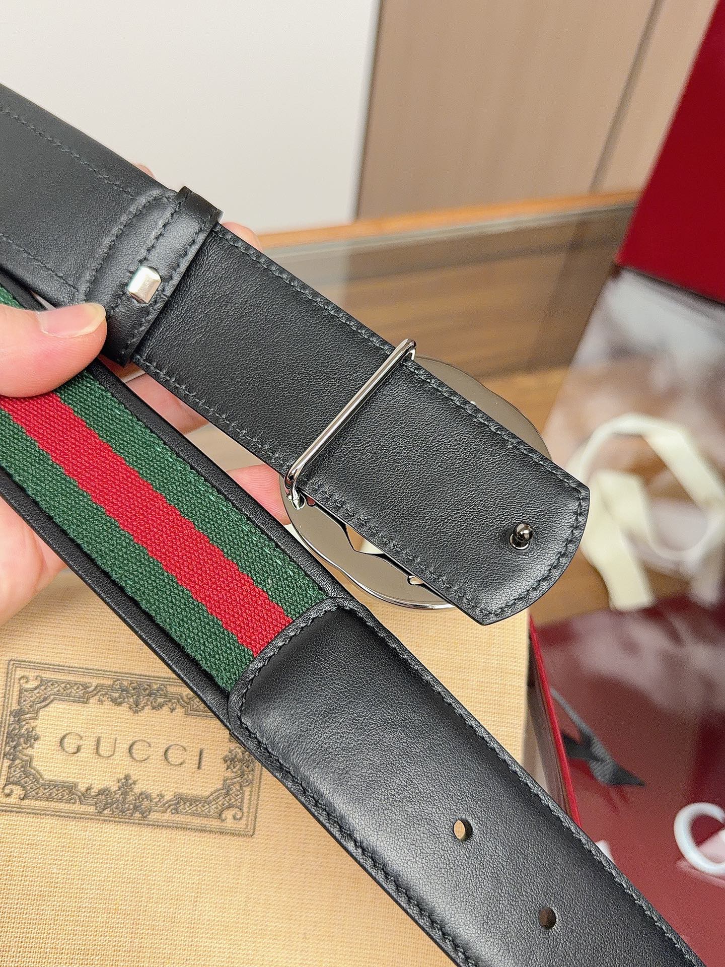Gucci 2026 GG Buckle Web Belt 40mm Canvas Leather 215509