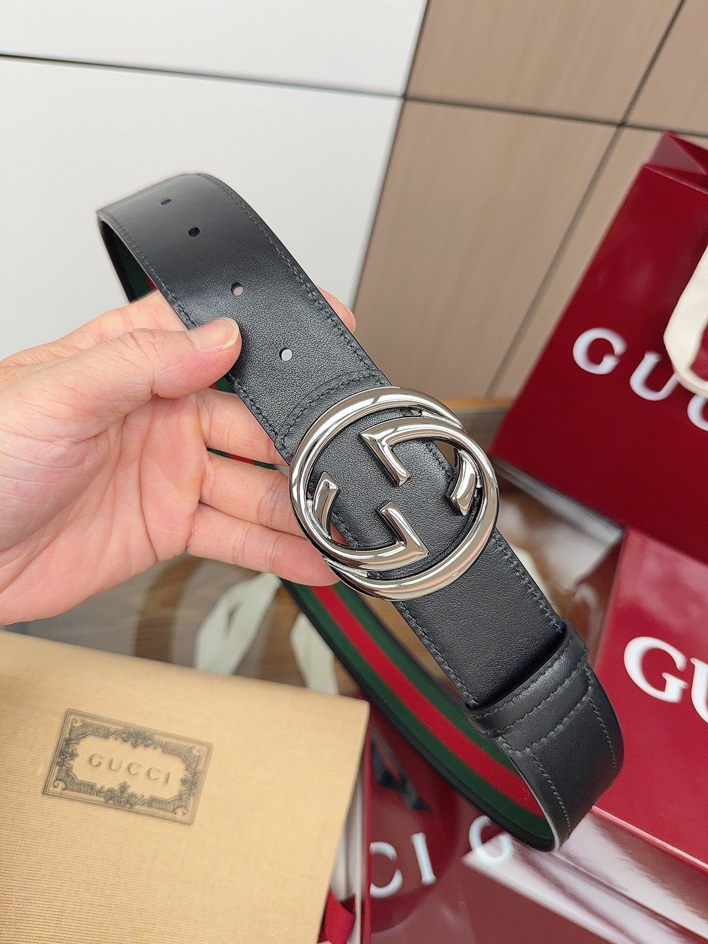 Gucci 2026 GG Buckle Web Belt 40mm Canvas Leather 215509