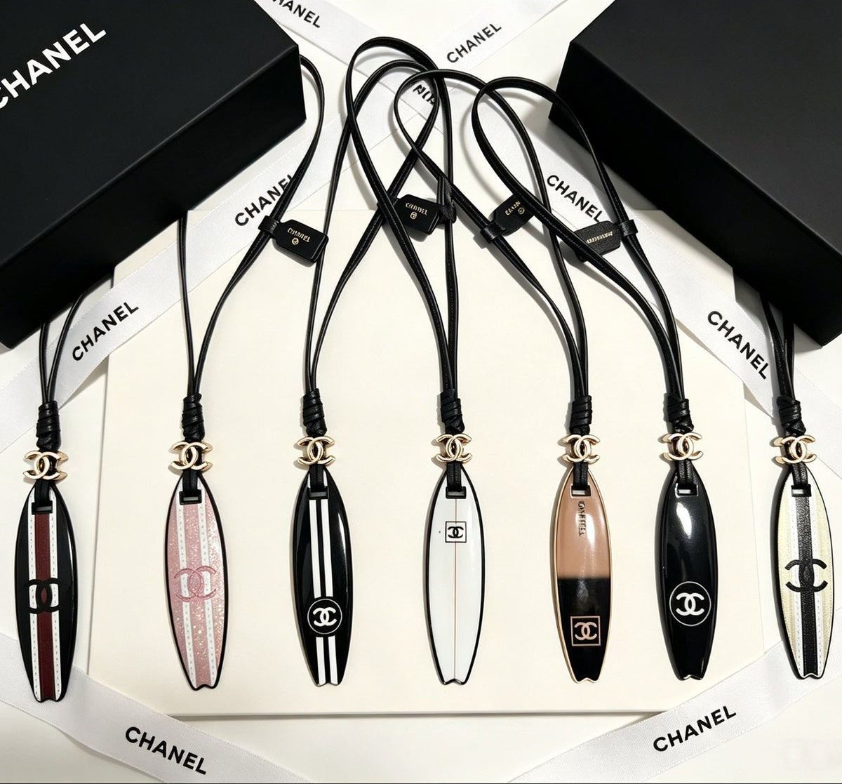 Chanel Surfboard-shaped Leather Cord Charm