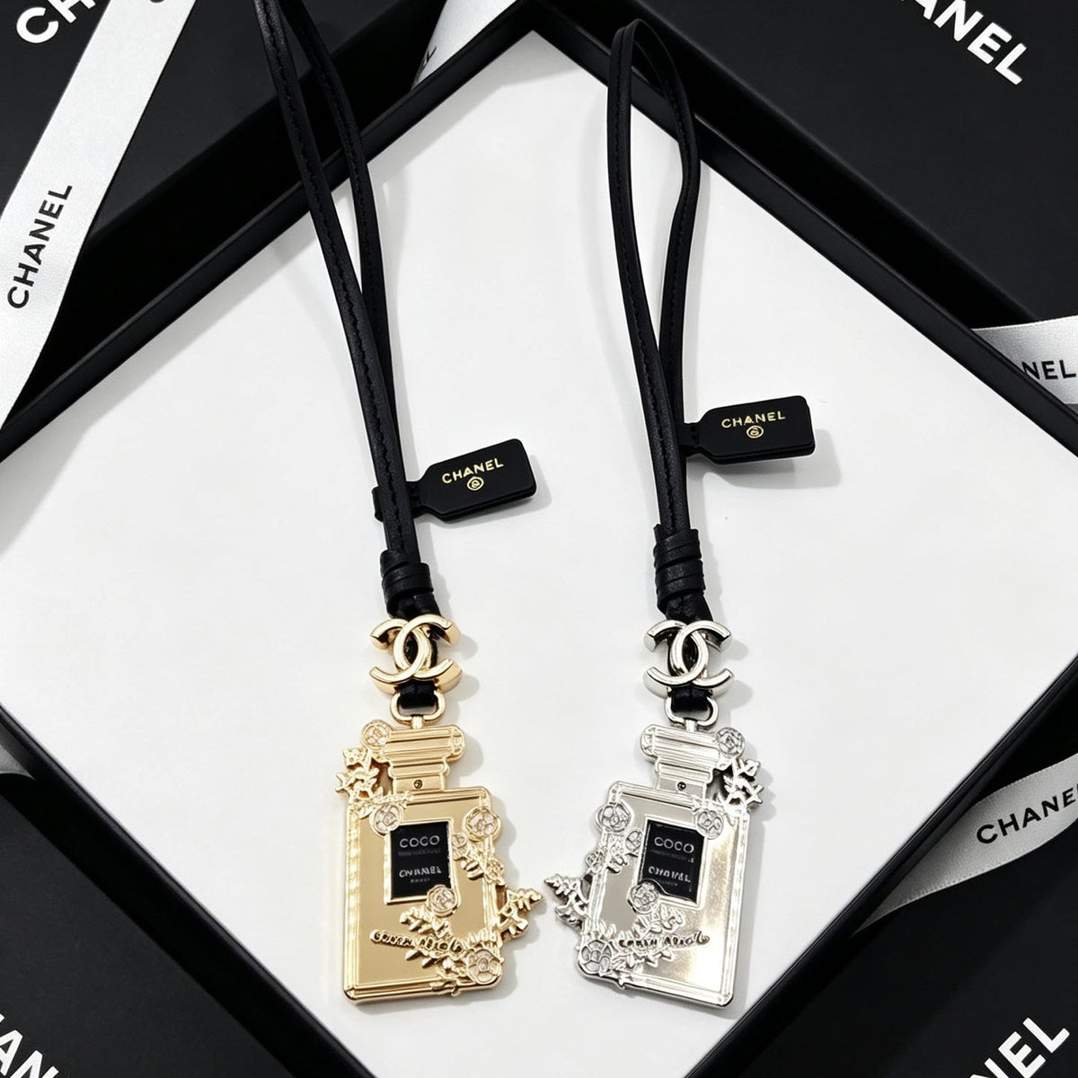 Chanel Perfume Bottle-shaped Leather Cord Charm
