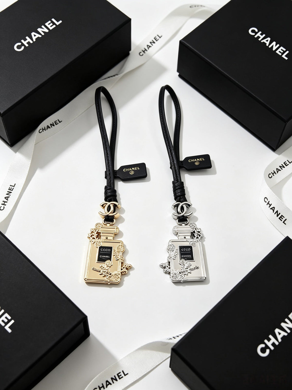 Chanel Perfume Bottle-shaped Leather Cord Charm