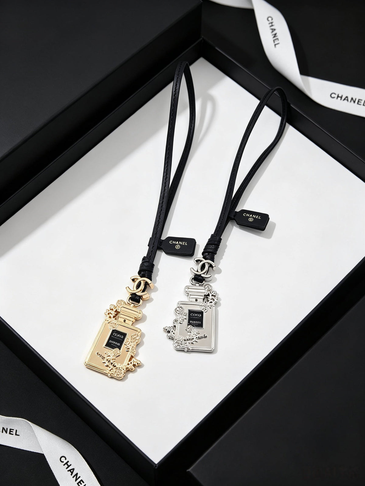 Chanel Perfume Bottle-shaped Leather Cord Charm