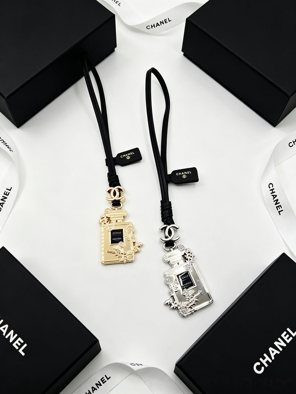 Chanel Perfume Bottle-shaped Leather Cord Charm