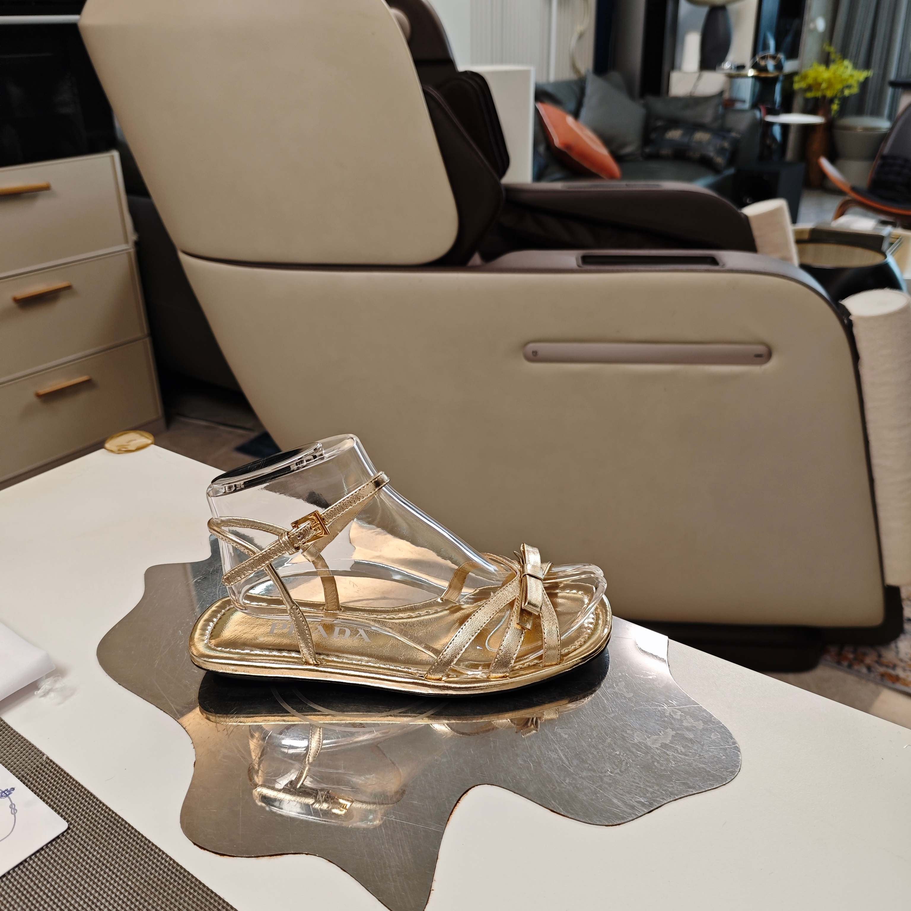 Prada 2026 Flat Sandal Metallic Leather 844984