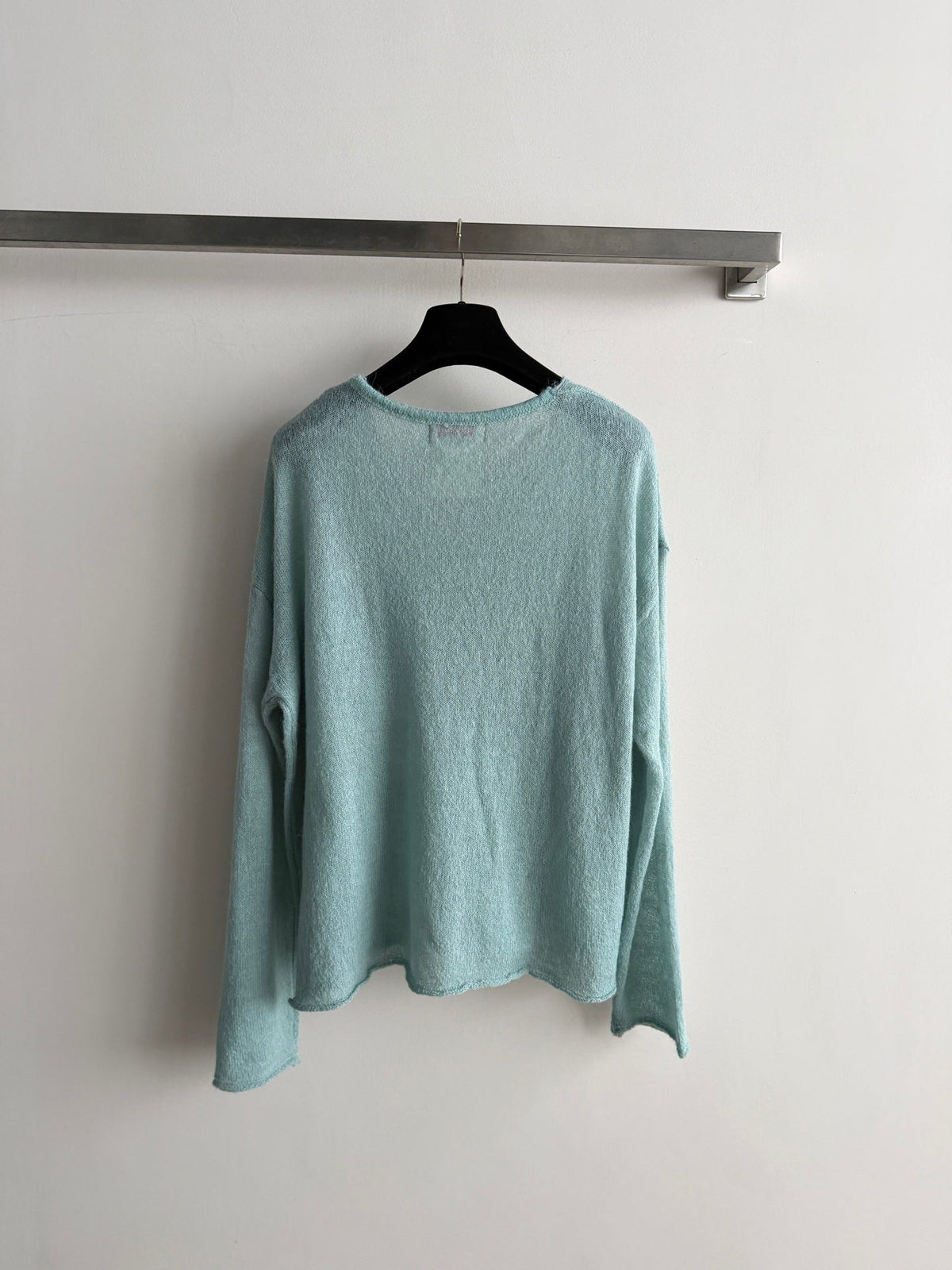Chanel 2026 Sequin Embellishment V-neck Knit Top Turquoise Wool 417716