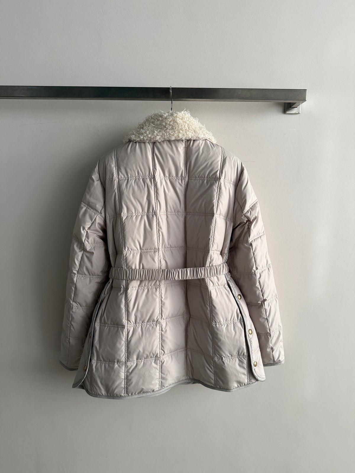 Moncler 2026 Cygnes Belted Short Jacket Pink Wool Down