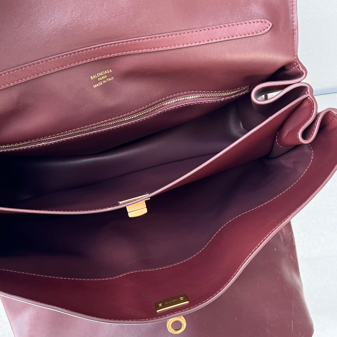 Balenciaga Large Bag 40 Burgyndy Calfskin Gold Hardware