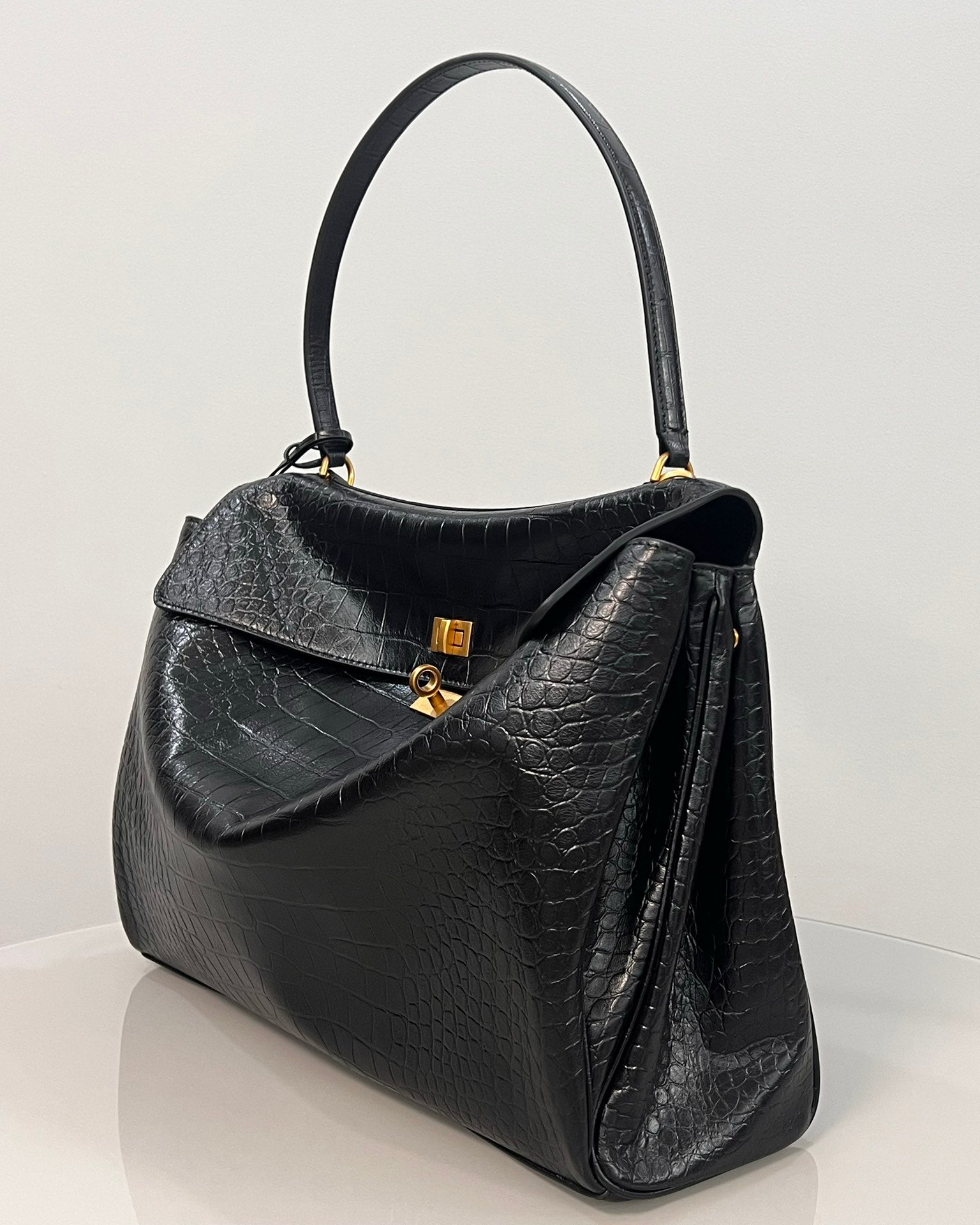 Balenciaga Large  Rodeo Bag 40 Black Crocodile Skin Gold Hardware